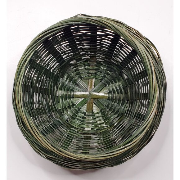 Wicker Basket Green 9" Round Decorative Bowl Artisan Weaving 9" Diameter Home De - Picture 6 of 7